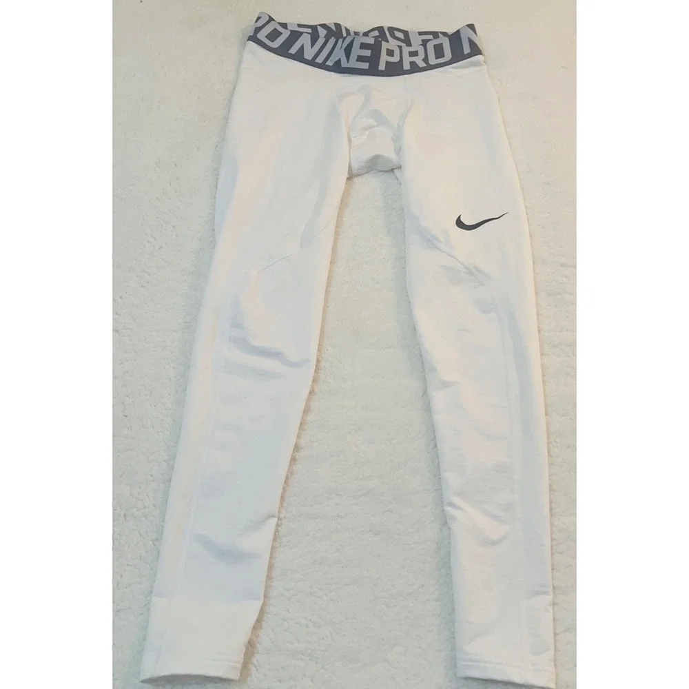 Nike Pro Mens Dri-FIT Compression Tights White Athletic Leggings Medium
